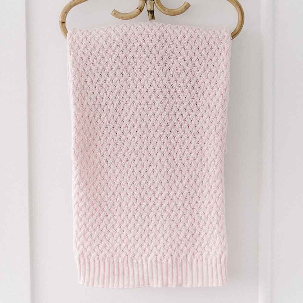 Blush Pink Diamond Knit Organic Baby Blanket - Image 5
