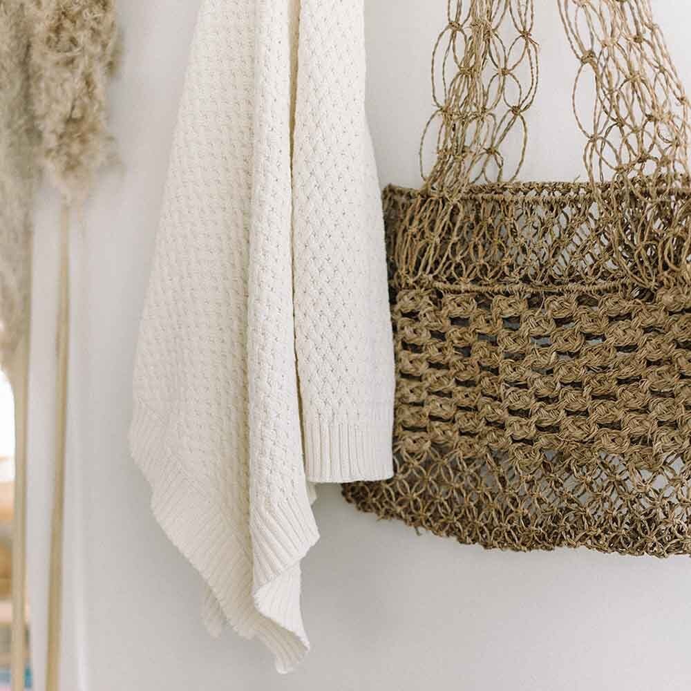 Cream Diamond Knit Organic Baby Blanket - Image 5