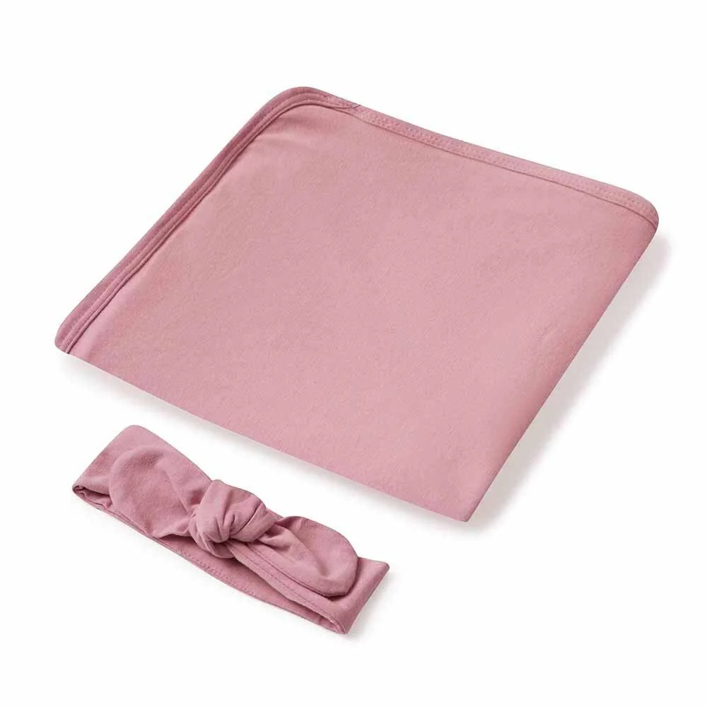 Jewel Pink Organic Jersey Wrap & Topknot Set - Image 2