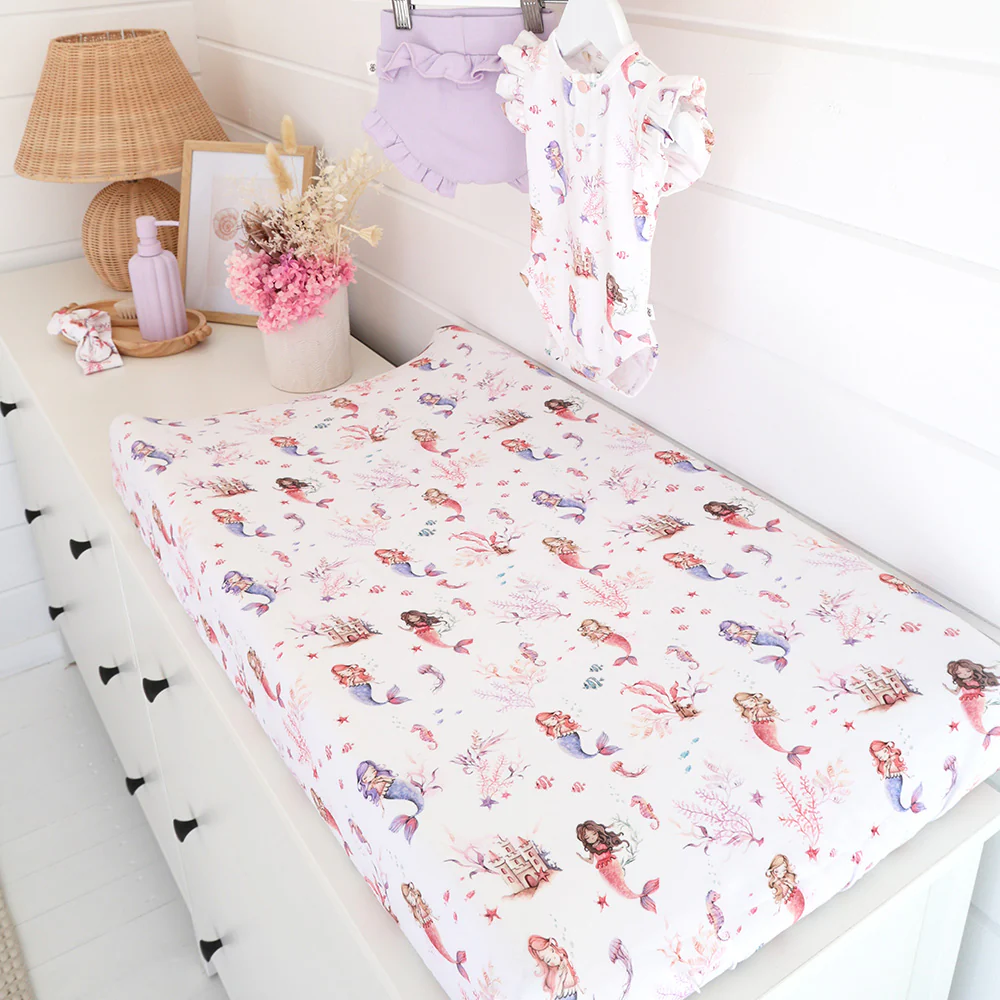 Mermaid Organic Bassinet Sheet / Change Pad Cover - Image 3