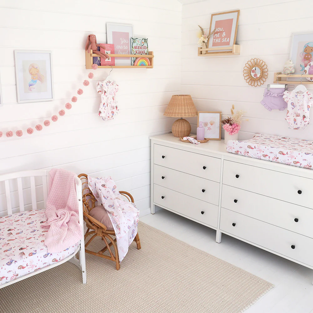 Mermaid Organic Bassinet Sheet / Change Pad Cover - Image 5