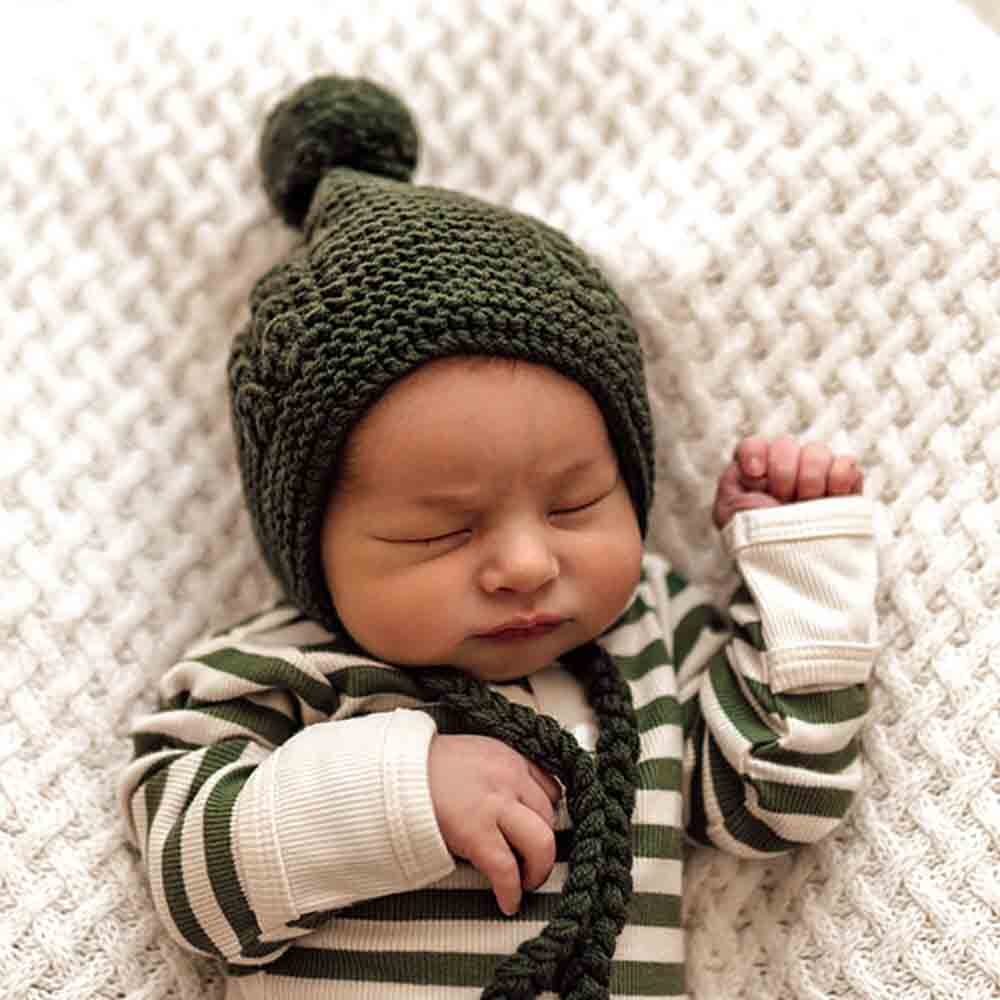 Olive Merino Wool Bonnet & Booties - Image 3