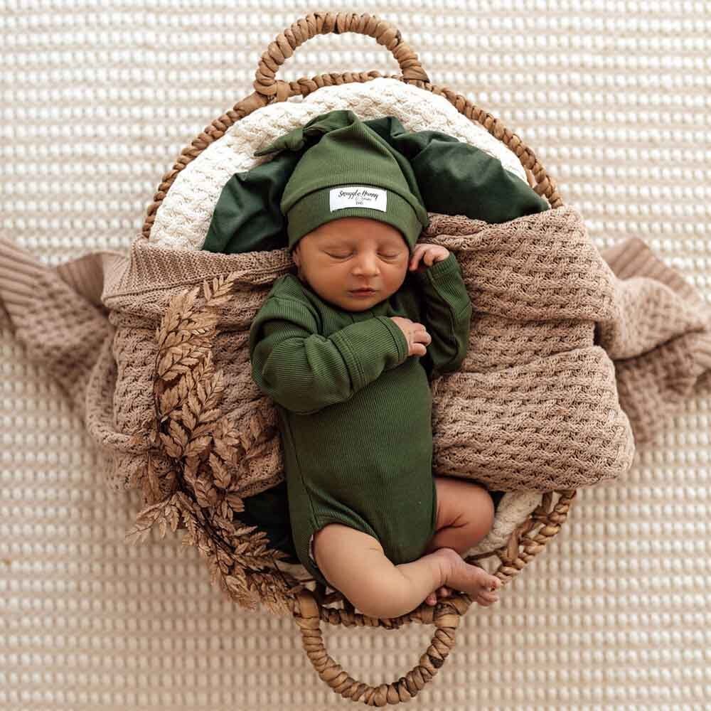 Olive Ribbed Organic Knotted Beanie - Image 3