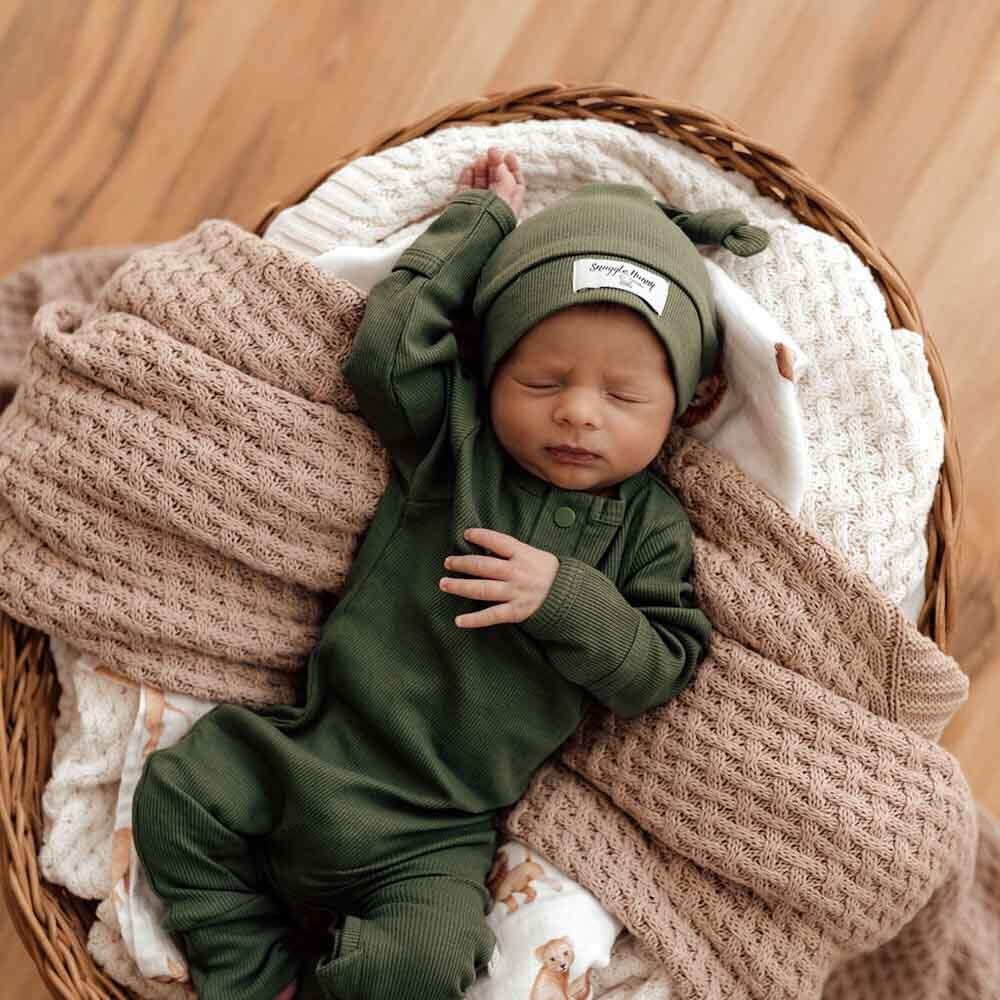 Olive Ribbed Organic Knotted Beanie - Image 4