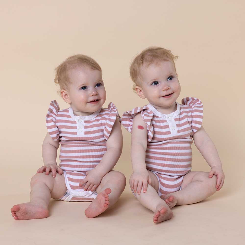Rose Milk Stripe Short Sleeve Organic Bodysuit - Image 3