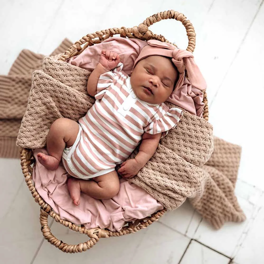 Rose Milk Stripe Short Sleeve Organic Bodysuit - Image 6