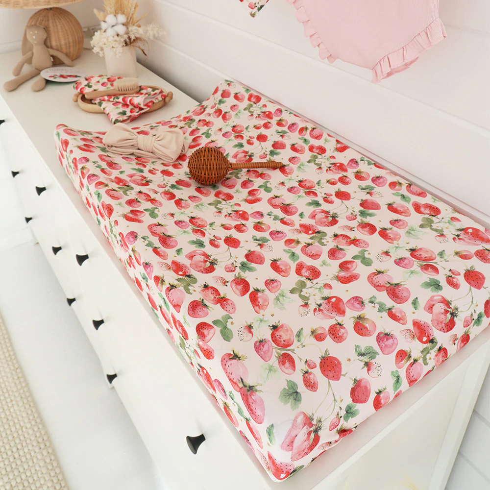 Strawberry Organic Bassinet Sheet / Change Pad Cover - Image 3