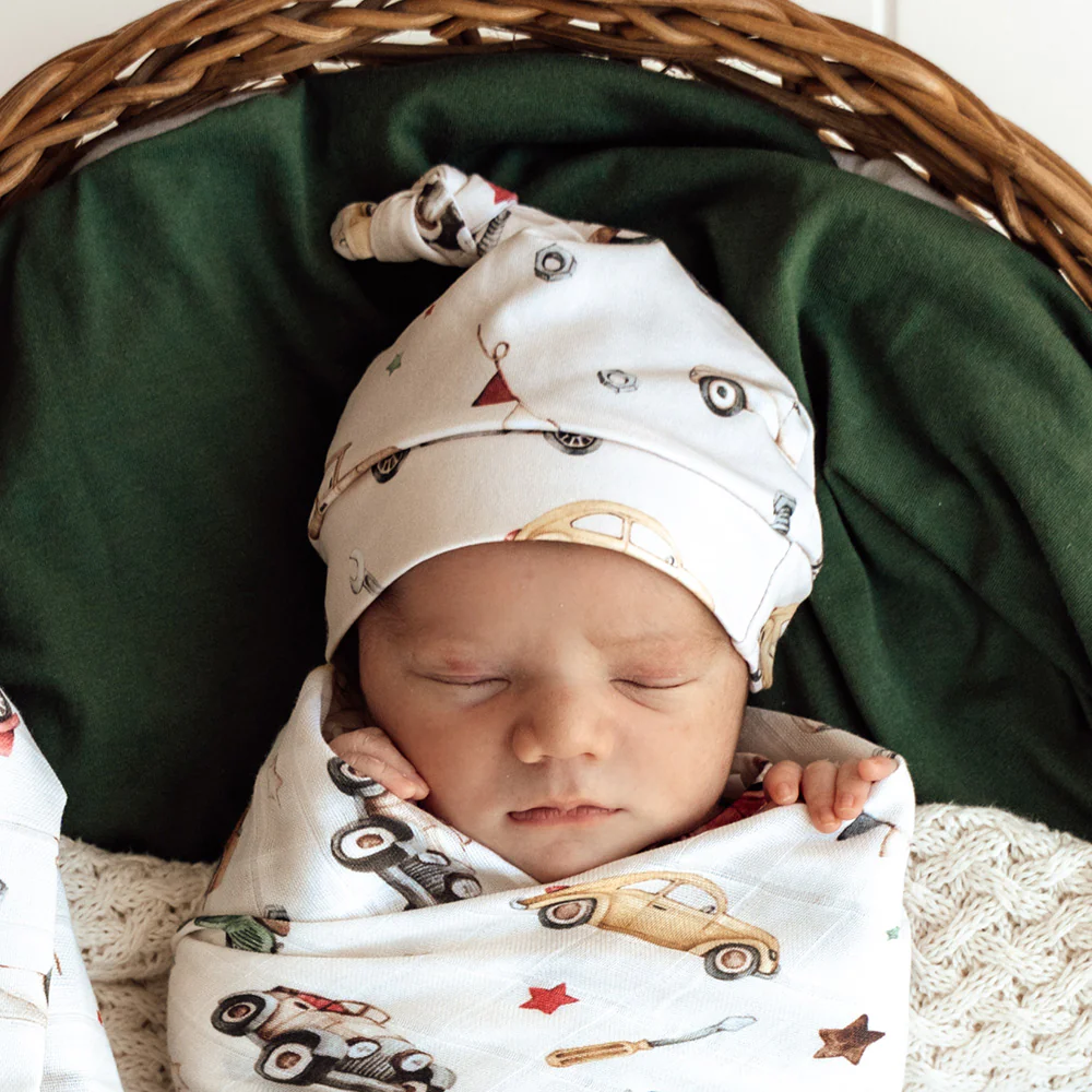 Vintage Cars Organic Knotted Beanie - Image 4