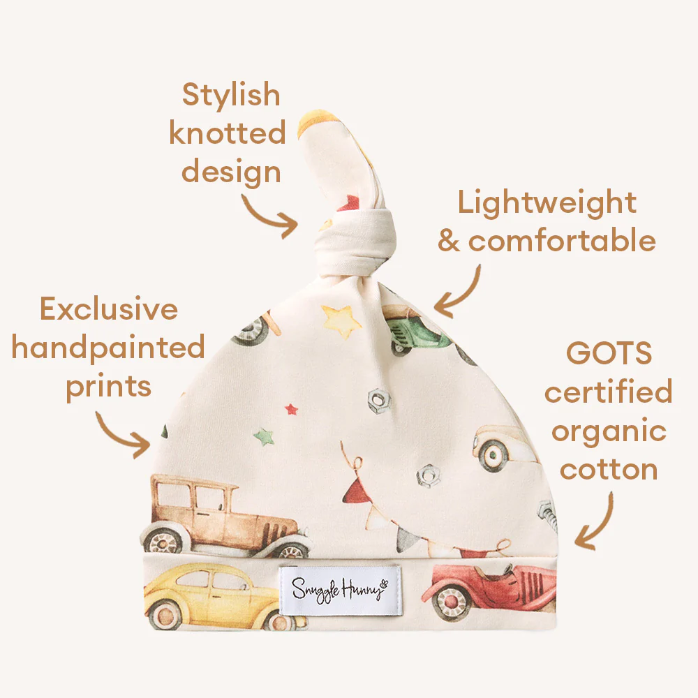 Vintage Cars Organic Knotted Beanie - Image 5