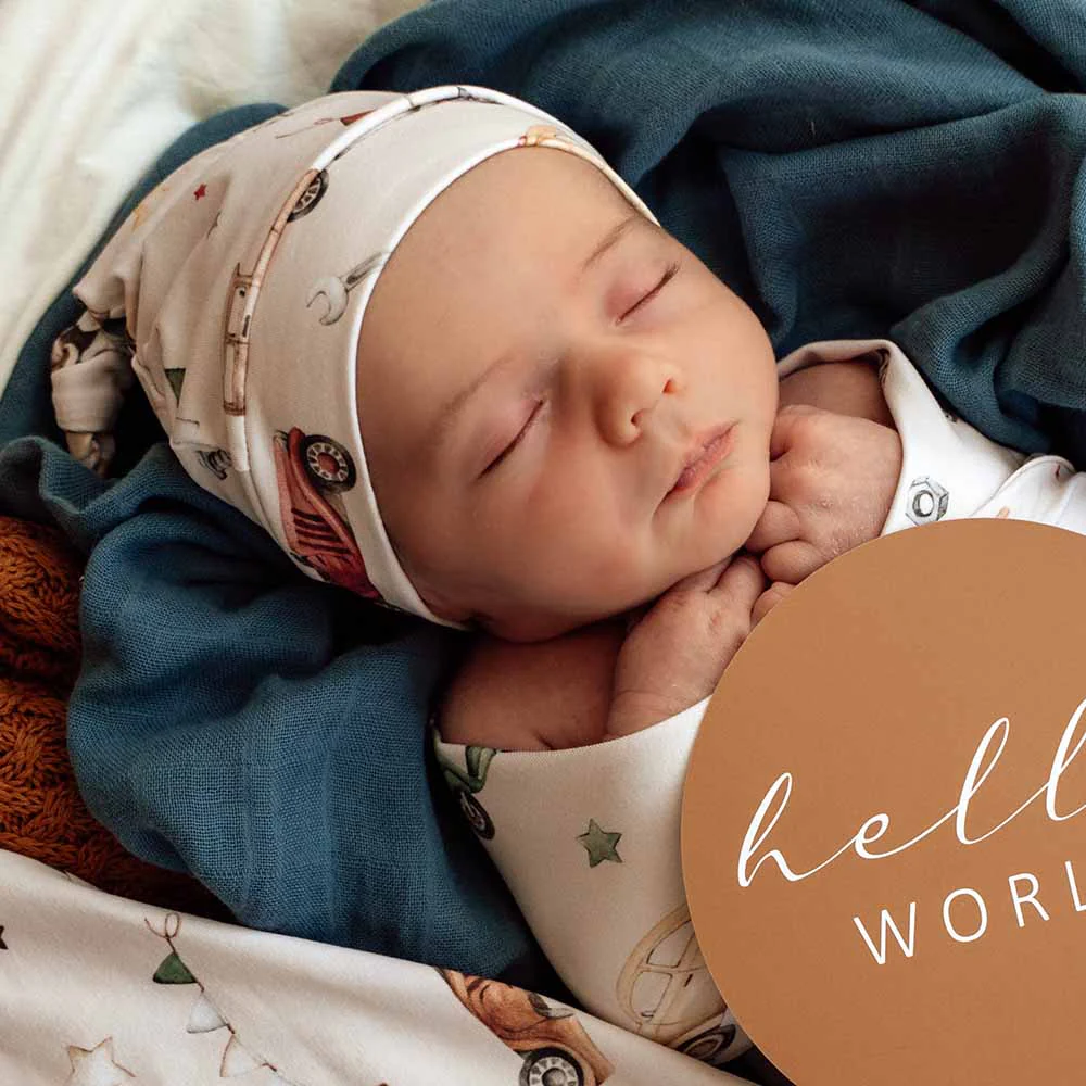 Vintage Cars Organic Knotted Beanie - Image 6